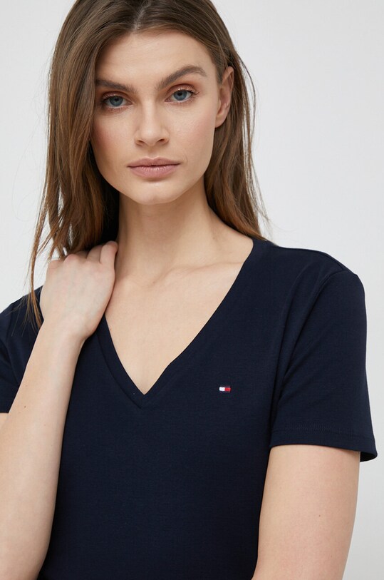 Bavlněné tričko Tommy Hilfiger slim námořnická modř WW0WW37873.PPYX
