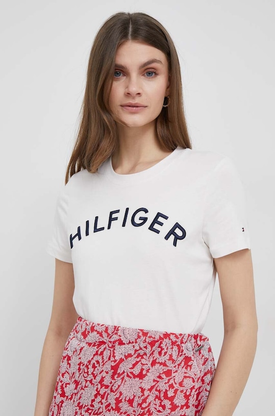 Bavlnené tričko Tommy Hilfiger nášivka béžová WW0WW37864.PPYX