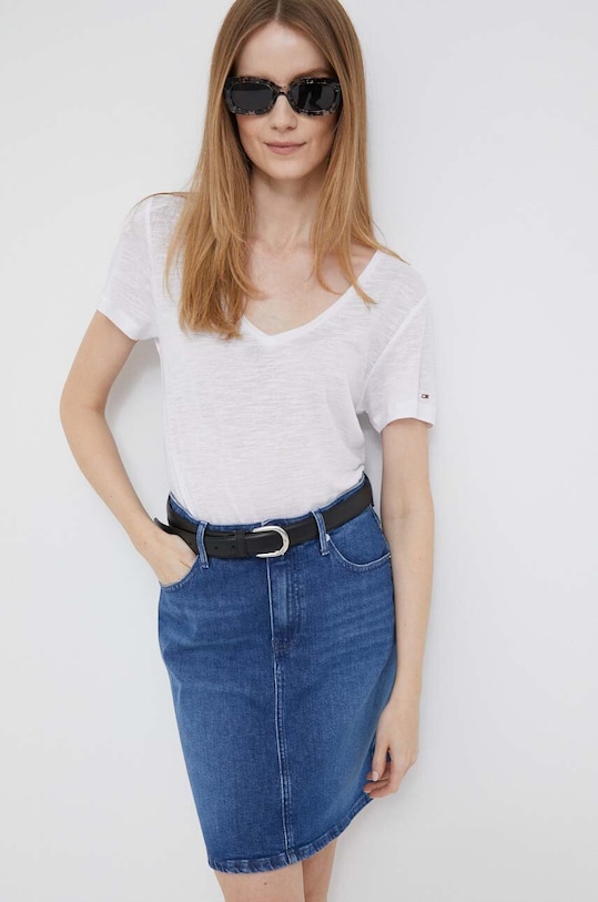 Tommy Hilfiger t-shirt z domieszką lnu regular biały WW0WW37862.PPYX