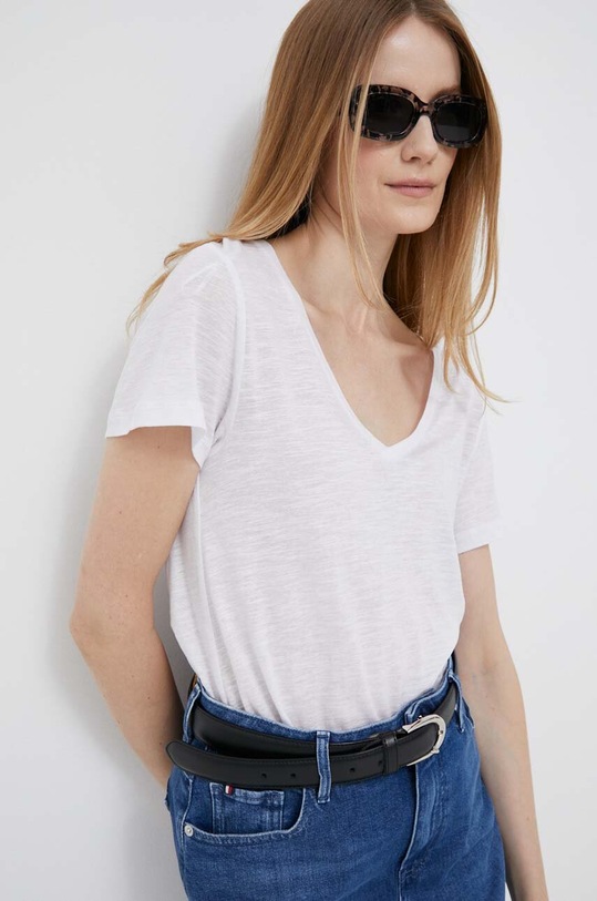 Tommy Hilfiger t-shirt z domieszką lnu biały WW0WW37862.PPYX