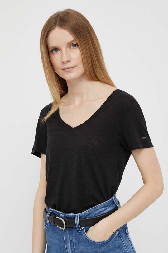 Футболка с примесью льна Tommy Hilfiger чёрный WW0WW37862.PPYX