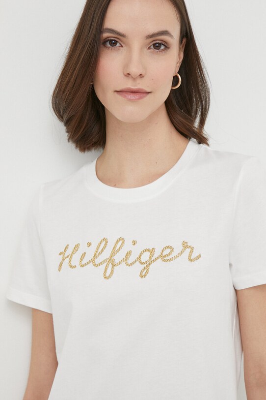 Βαμβακερό μπλουζάκι Tommy Hilfiger WW0WW38692.PPYX λευκό SS23
