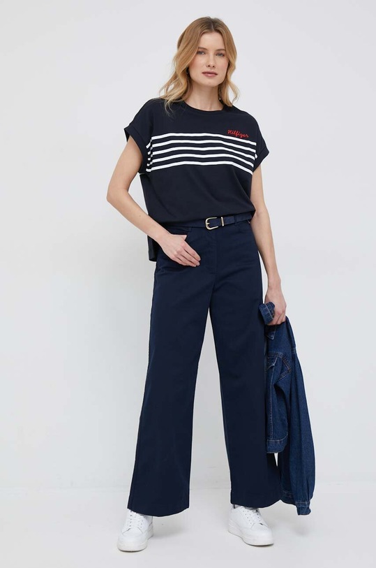 Bavlněné tričko Tommy Hilfiger WW0WW37881.PPYX námořnická modř SS23