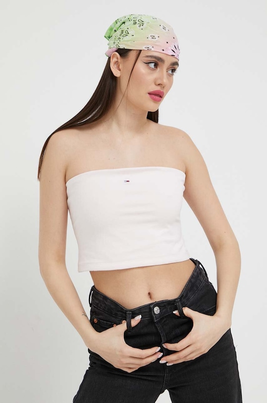 Top Tommy Jeans slim ροζ DW0DW15296.PPYX