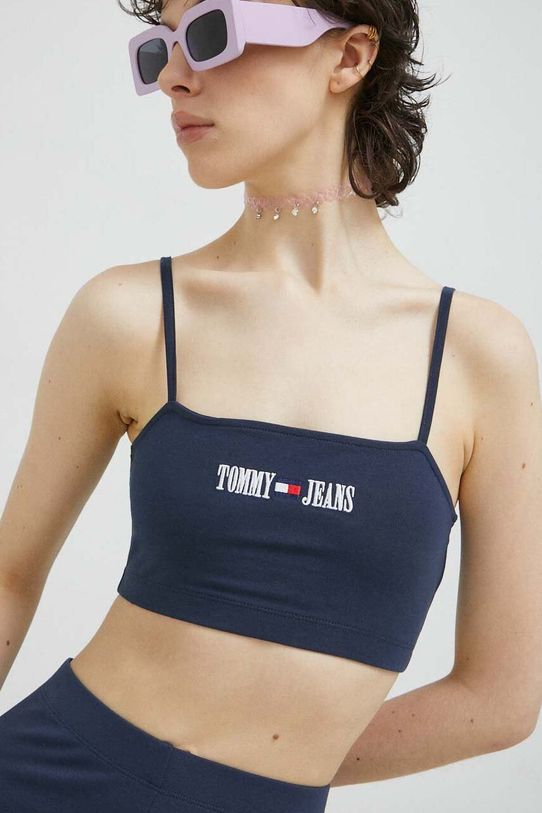 Top Tommy Jeans natpis mornarsko plava DW0DW15458.PPYX