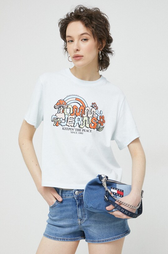 Bavlněné tričko Tommy Jeans modrá DW0DW15473.PPYX