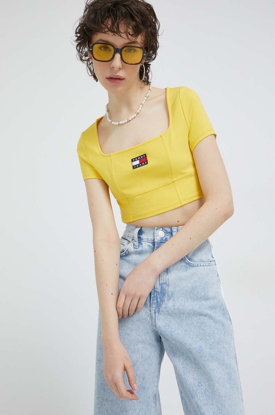 Tommy Jeans top z elastanem żółty DW0DW15312.PPYX