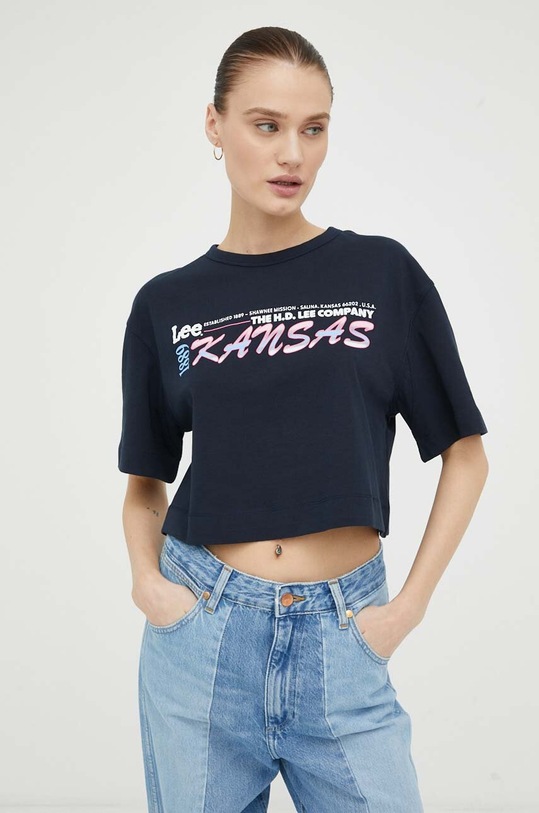 Lee t-shirt bawełniany nadruk granatowy L49CUW75