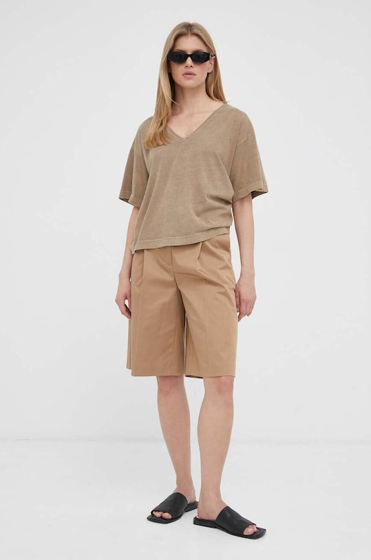 G-Star t-shirt bawełniany D23123.C756 brązowy AW23