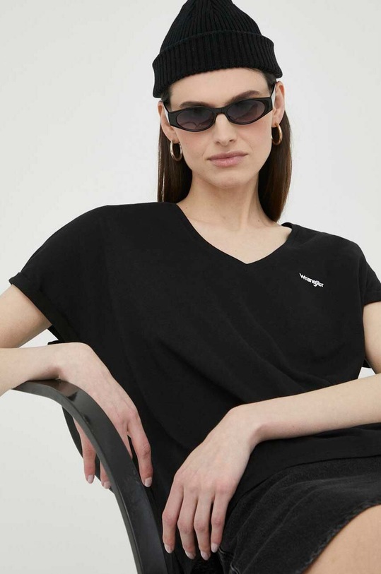 Wrangler t-shirt bawełniany bawełna czarny W7XKEV100