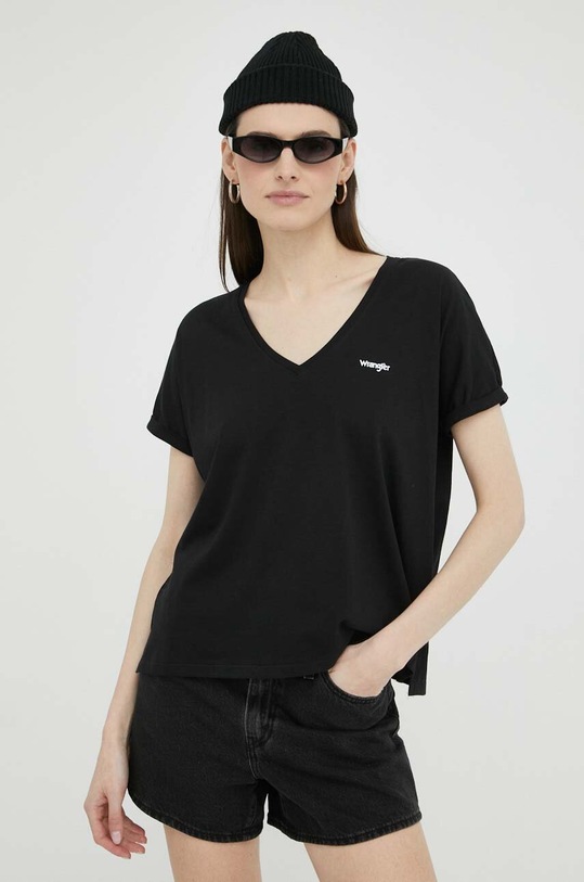 Wrangler t-shirt bawełniany czarny W7XKEV100