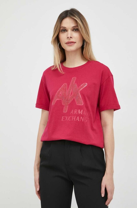 Armani Exchange t-shirt bawełniany nadruk różowy 3RYTEC.YJ3RZ