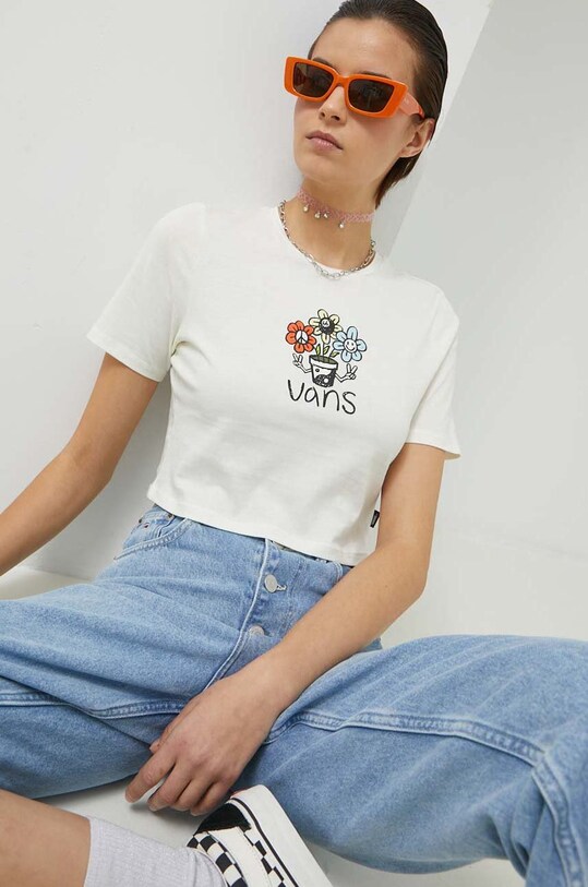 Vans t-shirt bawełniany nadruk beżowy VN0003KRFS81