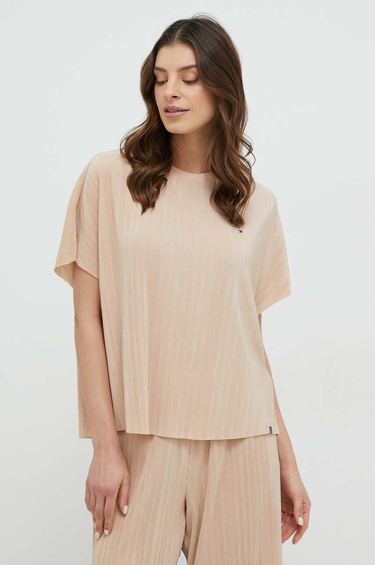 Pyžamové tričko Tommy Hilfiger vrchní béžová UW0UW04516.PPYX