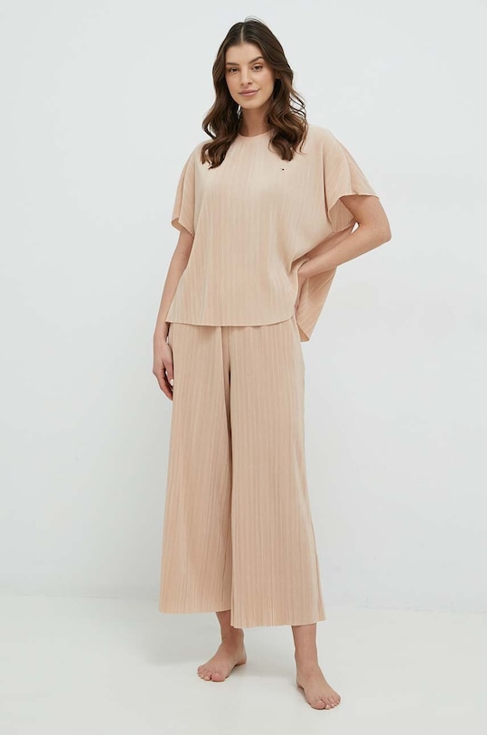 Pyžamové tričko Tommy Hilfiger UW0UW04516.PPYX béžová SS23
