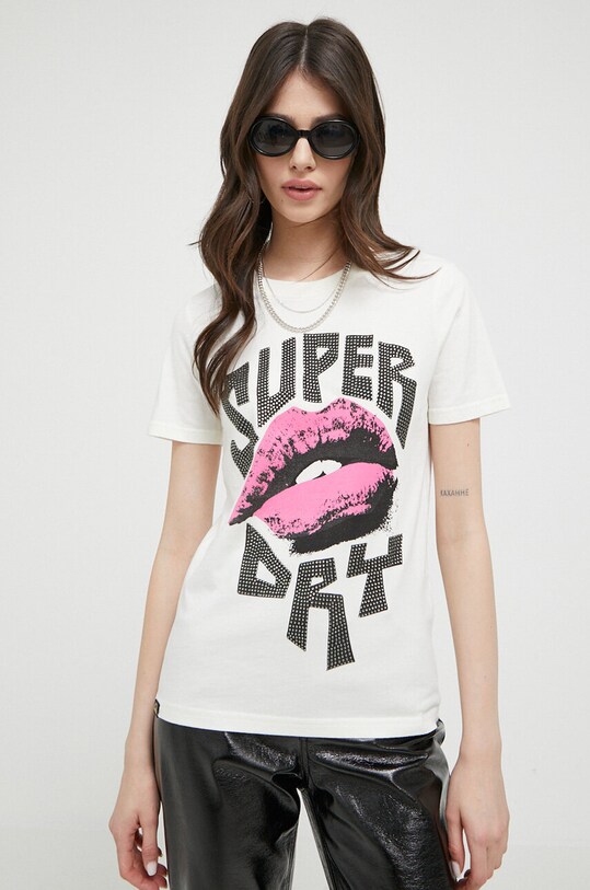 Bavlněné tričko Superdry potisk béžová W1011090A.34C