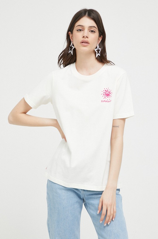 Odzież Superdry t-shirt bawełniany W1011092A.71D beżowy