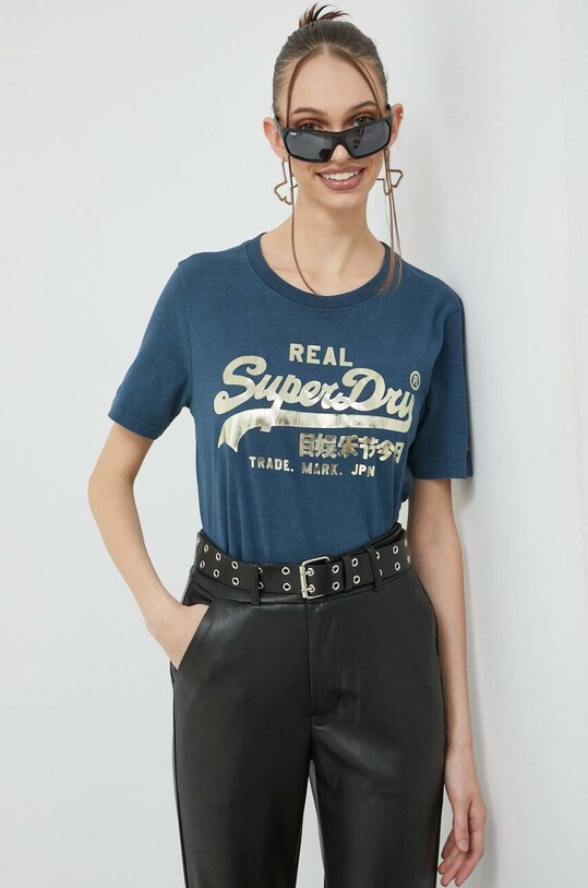 Superdry t-shirt bawełniany nadruk granatowy W1011143A.34T