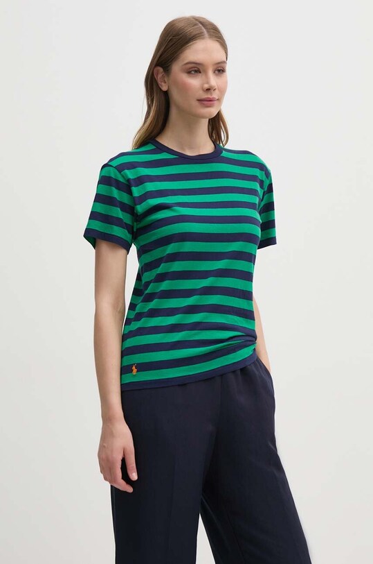 Bavlněné tričko Polo Ralph Lauren pruhy zelená 211891564