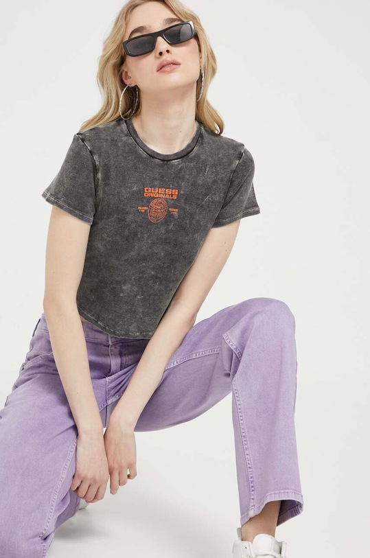 Μπλουζάκι Guess Originals με ελαστάν μαύρο SW3GI51KA0H4