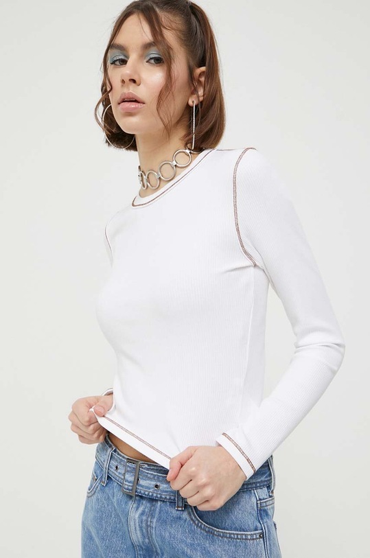 Блуза с дълги ръкави Guess Originals вталена бежов W3GP47KBCO2