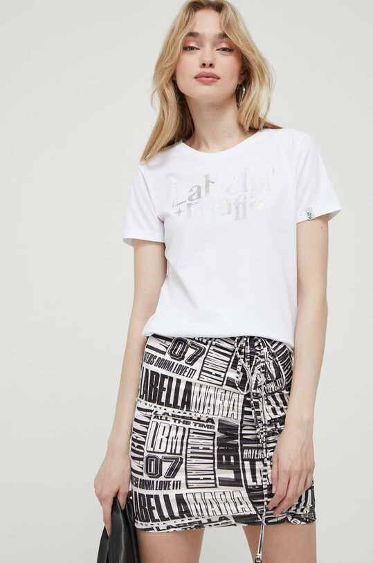 LaBellaMafia t-shirt bawełniany nadruk biały LB.27311