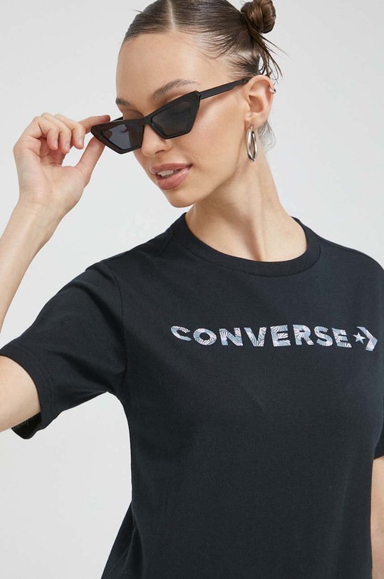 Bavlněné tričko Converse slim černá 10024545.A03