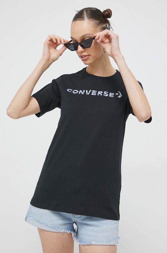 Bavlněné tričko Converse černá 10024545.A03