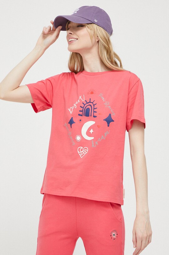 Femi Stories t-shirt bawełniany nadruk różowy MANUEL.APNK