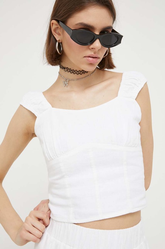 Abercrombie & Fitch top lniany regular biały KI140.3359.100