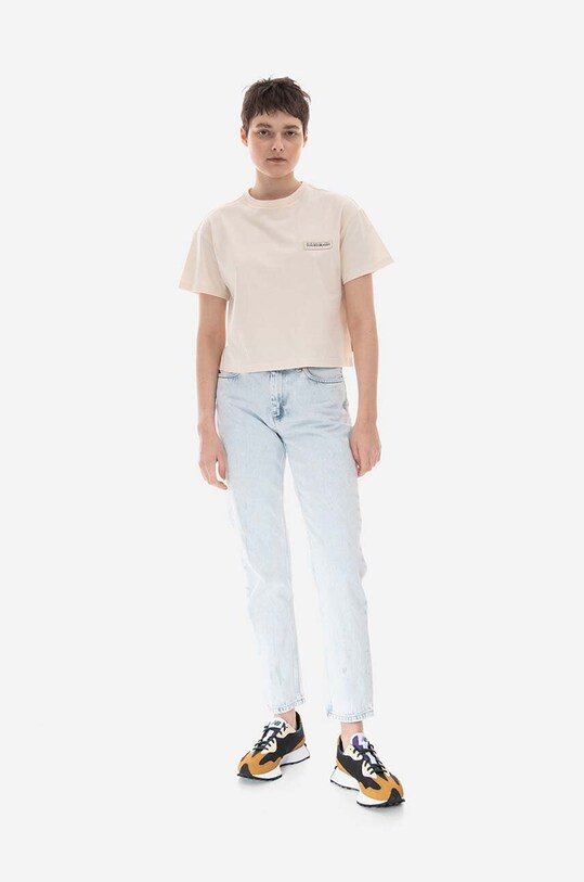 Napapijri t-shirt bawełniany NA4G97.NS5 beżowy SS23