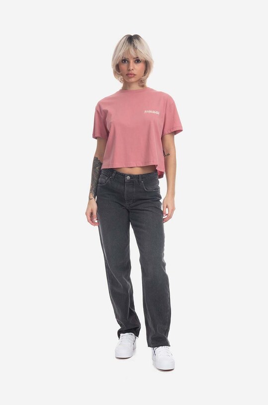 Napapijri t-shirt bawełniany B-Cenepa Crop NA4GYS.PB1 różowy SS23