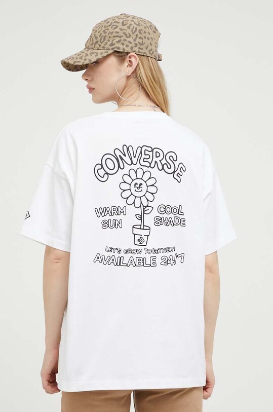 Bavlnené tričko Converse relaxed biela 10024796.A01