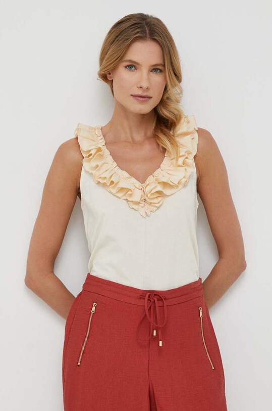 United Colors of Benetton top bawełniany 3EERDH00R.25E beżowy SS23