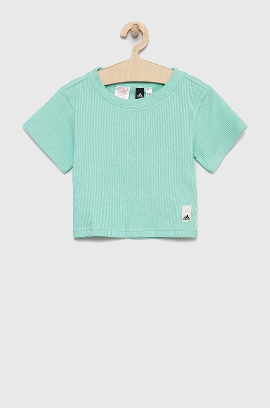 Dětské bavlněné tričko adidas kulatý tyrkysová HR5837
