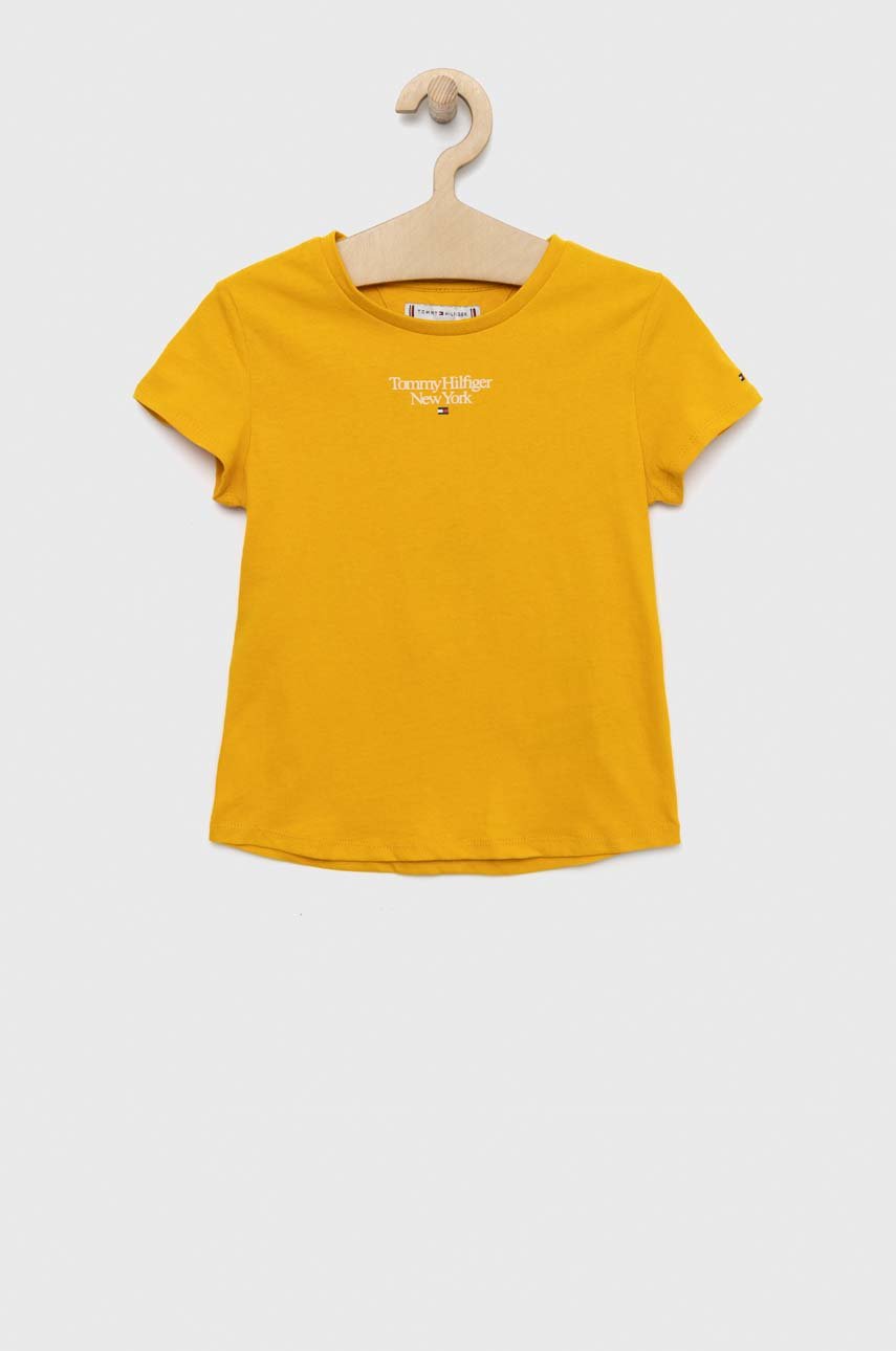 Otroška bombažna kratka majica Tommy Hilfiger Okrogel rumena KG0KG07083.PPYX