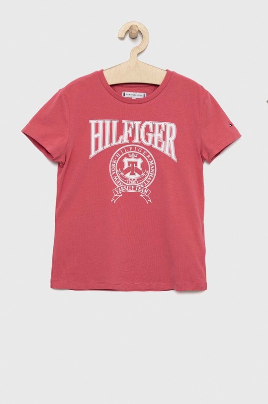 Παιδικό μπλουζάκι Tommy Hilfiger απλικέ ροζ KG0KG07081.PPYX