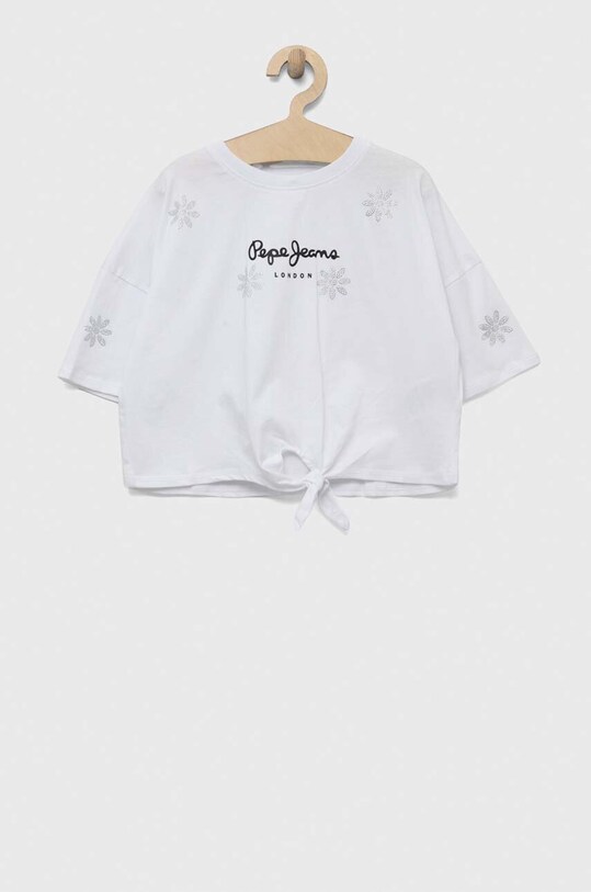 Pepe Jeans tricou de bumbac pentru copii Garland imprimeu alb PG502934