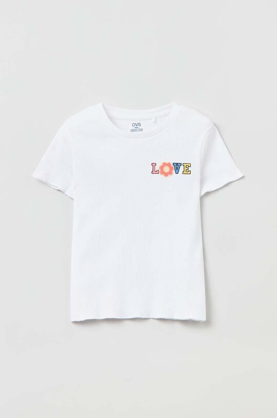 OVS t-shirt bawełniany dziecięcy nadruk biały 1687421.Girl.10.15years