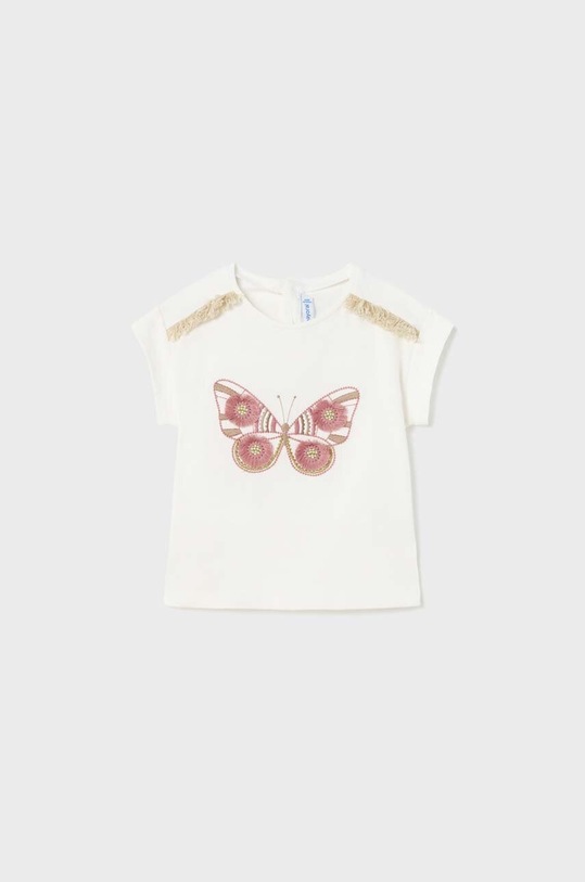 Mayoral t-shirt bawełniany niemowlęcy aplikacja beżowy 1008.4F.BABY.G