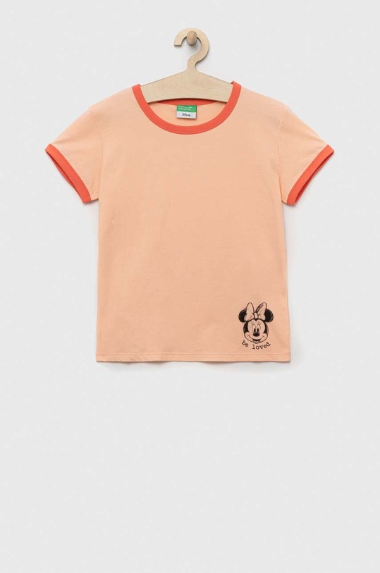 Otroška bombažna kratka majica United Colors of Benetton Okrogel oranžna 3096C10EF.G.SEASONAL