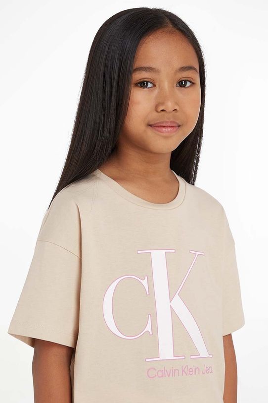 Дитяча бавовняна футболка Calvin Klein Jeans IG0IG01939.PPYX бежевий
