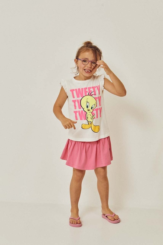 zippy t-shirt bawełniany dziecięcy x Warner Bros nadruk biały ZKGAP0303.23034