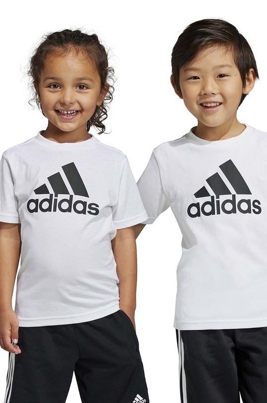 Παιδικό βαμβακερό μπλουζάκι adidas LK BL CO στάμπα λευκό IC3830