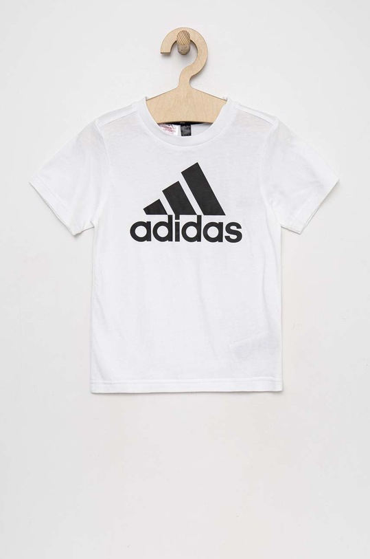 Παιδικό βαμβακερό μπλουζάκι adidas LK BL CO IC3830 λευκό SS23
