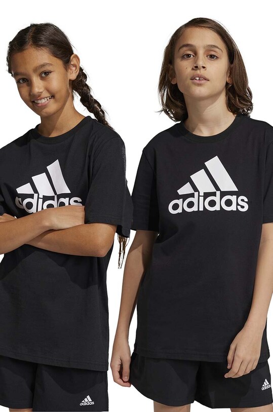 Παιδικό βαμβακερό μπλουζάκι adidas U BL στάμπα μαύρο IC6855