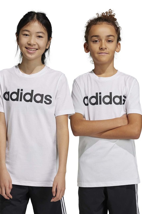 Παιδικό βαμβακερό μπλουζάκι adidas U LIN στάμπα λευκό IC9969