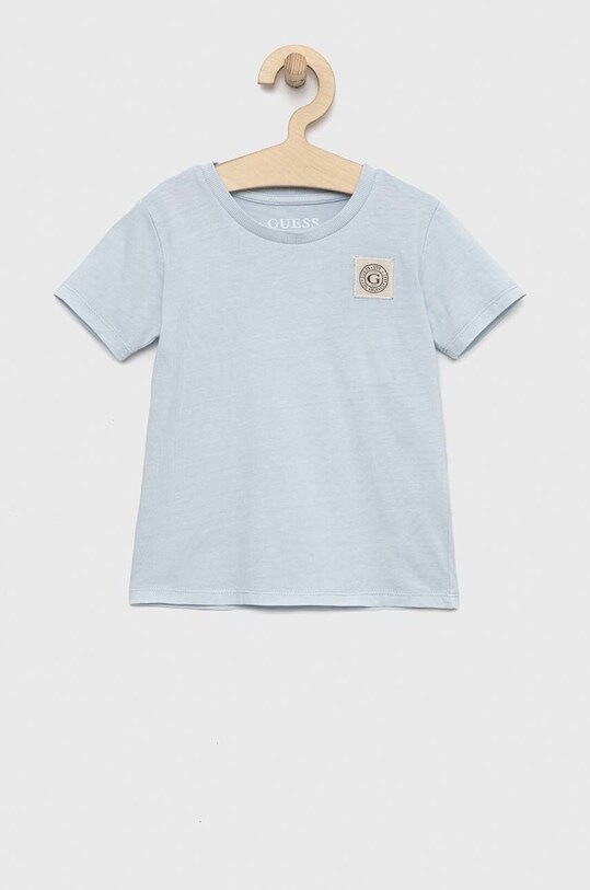 Παιδικό βαμβακερό μπλουζάκι Guess απλικέ μπλε H3RT00.K8HM0.PPYX