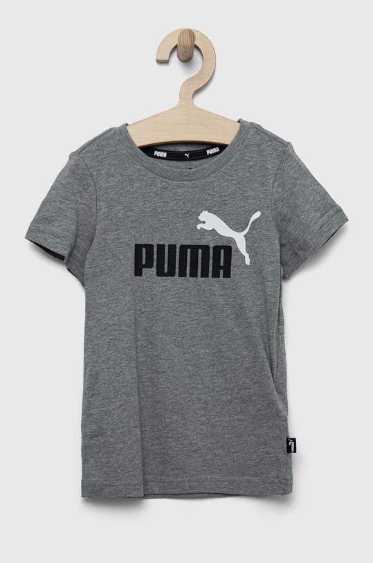 Puma t-shirt bawełniany dziecięcy ESS+ 2 Col Logo Tee B nadruk szary 58698503.PPYX