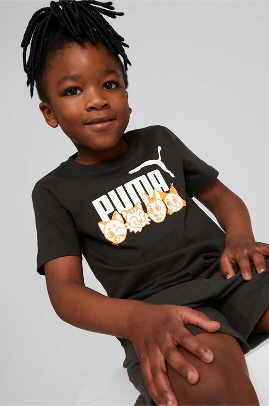 Puma t-shirt bawełniany dziecięcy ESS+ MATES Tee nadruk czarny 67334601.PPYX